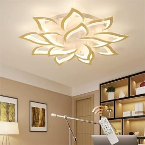 Metal Flower Shape Golden LED Chandelier Lighting Fixture for Living Room Bedroom Kitchen