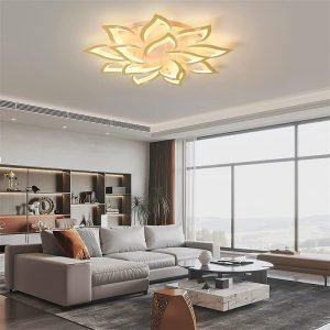 Metal Flower Shape Golden LED Chandelier Lighting Fixture for Living Room Bedroom Kitchen