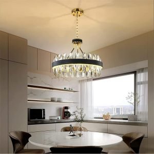 Luxury Round Crystal Chandelier, Adjustable LED Hanging Ceiling Lighting