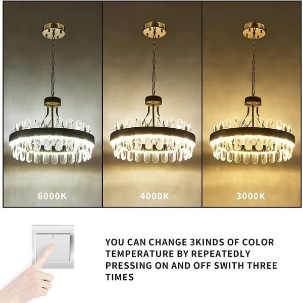 Luxury Round Crystal Chandelier, Adjustable LED Hanging Ceiling Lighting