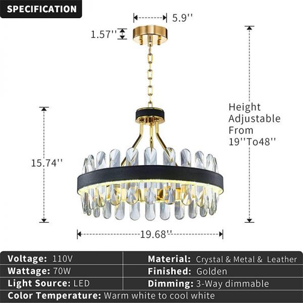 Luxury Round Crystal Chandelier, Adjustable LED Hanging Ceiling Lighting