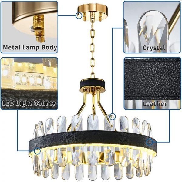 Luxury Round Crystal Chandelier, Adjustable LED Hanging Ceiling Lighting