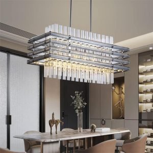 Rectangular Pendant Crystal Hanging Light for Kitchen Island Living Room