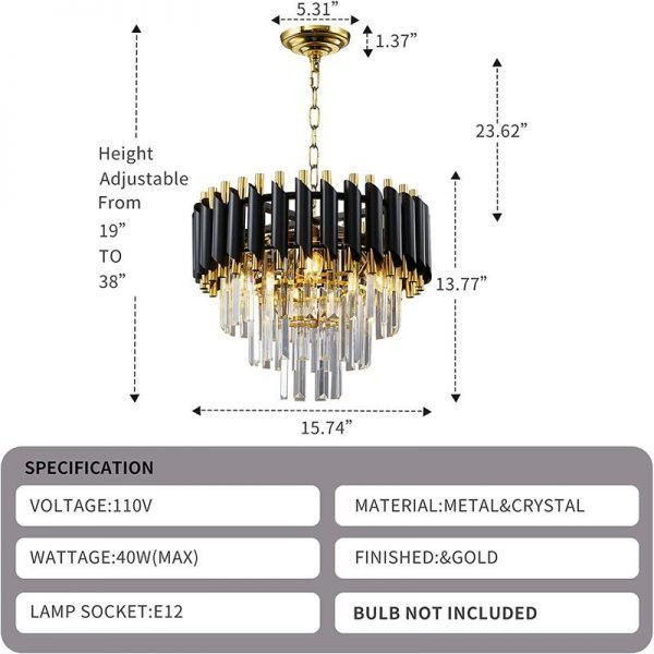 Industrial Adjustable Black Decor Crystal Chandelier