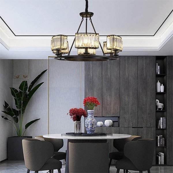 Vintage Crystal Modern Contemporary Matte Black Round Chandeliers