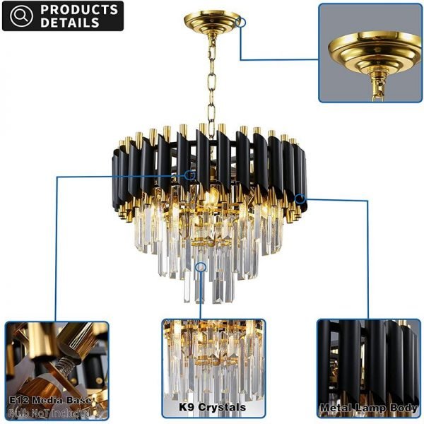 Industrial Adjustable Black Decor Crystal Chandelier