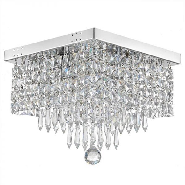 Hallway Crystal Chandelier Modern Square Raindrop Flush Mount Ceiling Light