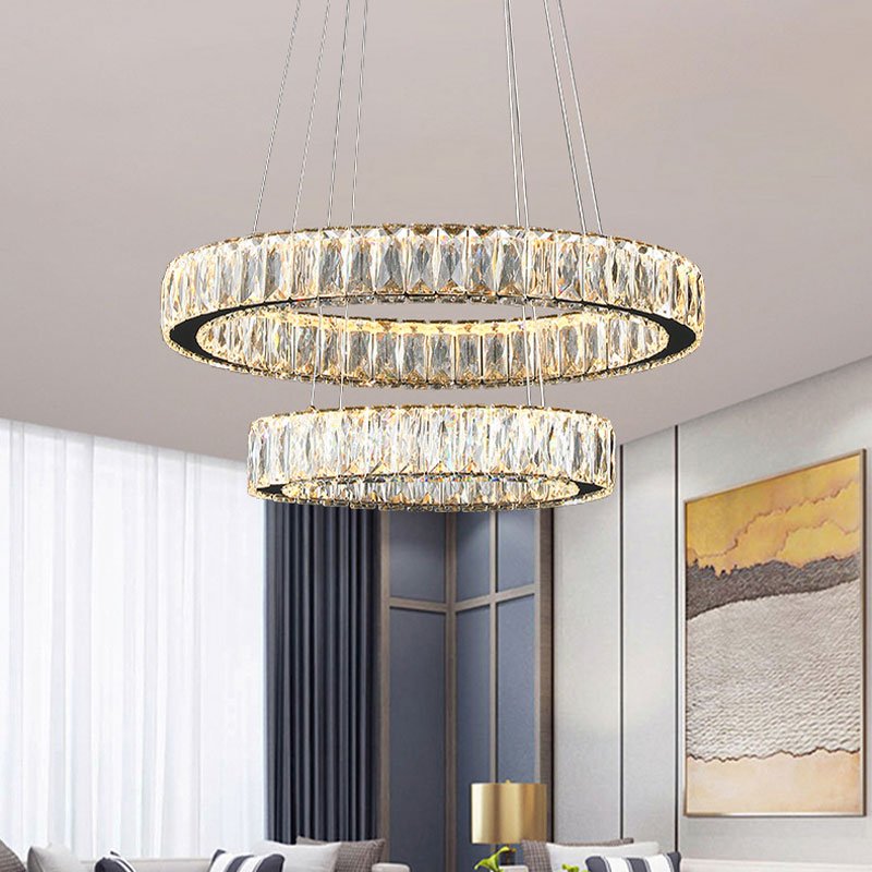 Modern 2 Ring Crystal Chandelier For Home Decor