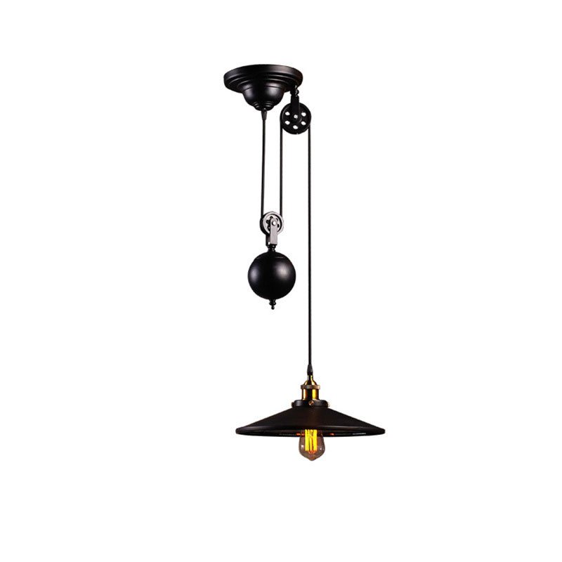 Rustic Pulley Adjustable Height Pendant Light  For Indoor