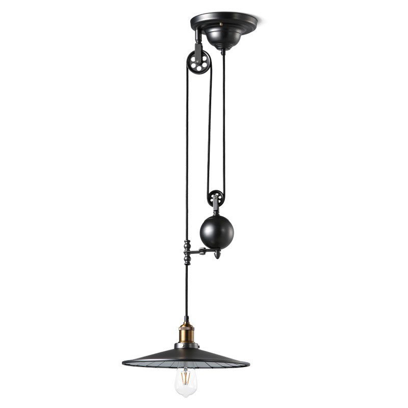 Rustic Pulley Adjustable Height Pendant Light  For Indoor