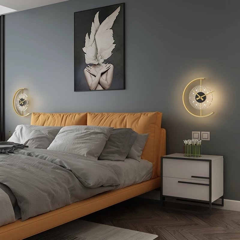 Modern Nordic Art Clock LED Wall Lamp For Bedroom